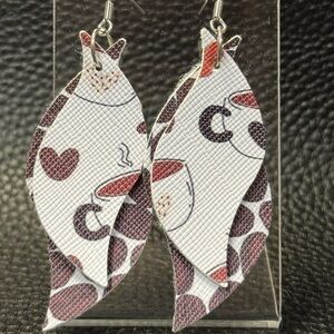 Handmade coffee themed faux leather earrings